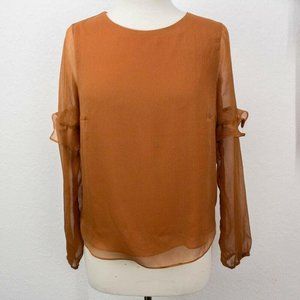 NWT Elodie Med Top Blouse Lined Burnt Orange Sheer